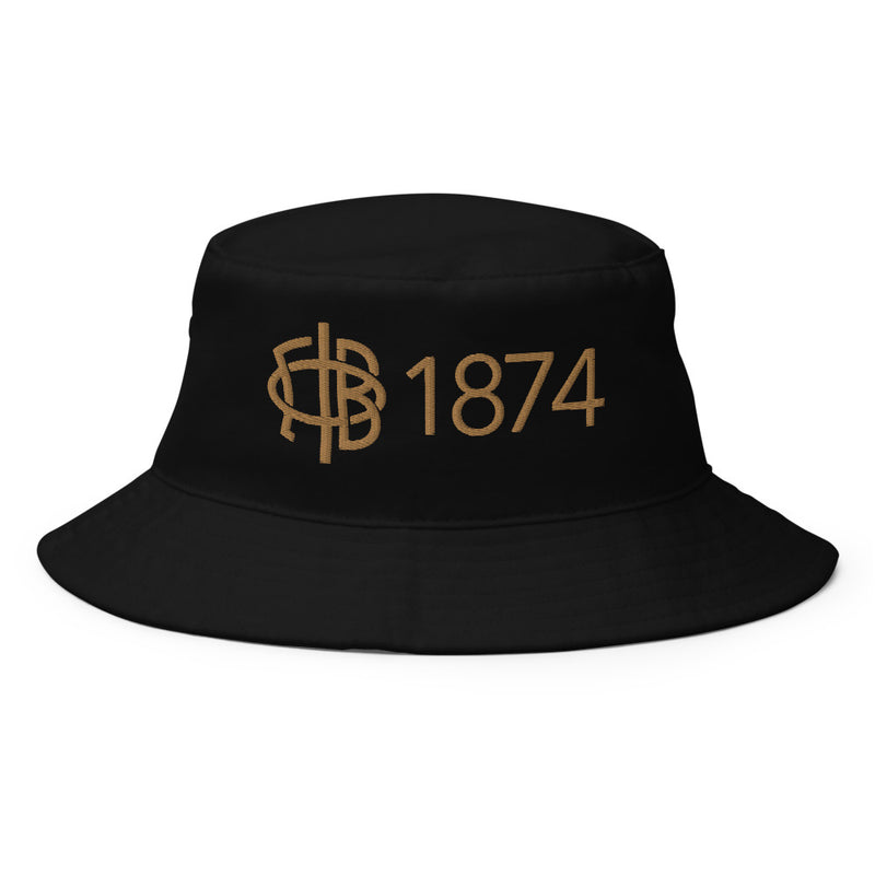 Gamma Phi Beta 1874 and Logo Bucket Hat in black shown close up