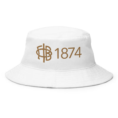 Gamma Phi Beta 1874 and Logo Bucket Hat in white shown close up