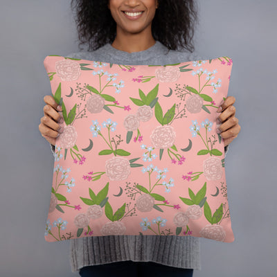 Gamma Phi Beta Motto True and Constant Pillow showing floral print on back