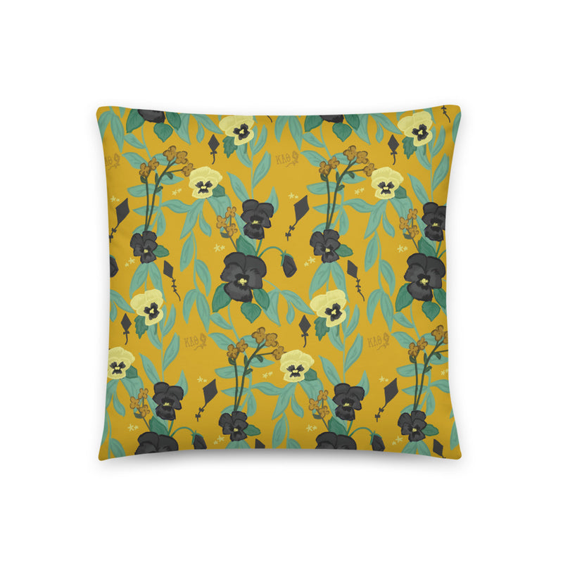 Kappa Alpha Theta Greek Letters Pillow showing floral print in close up