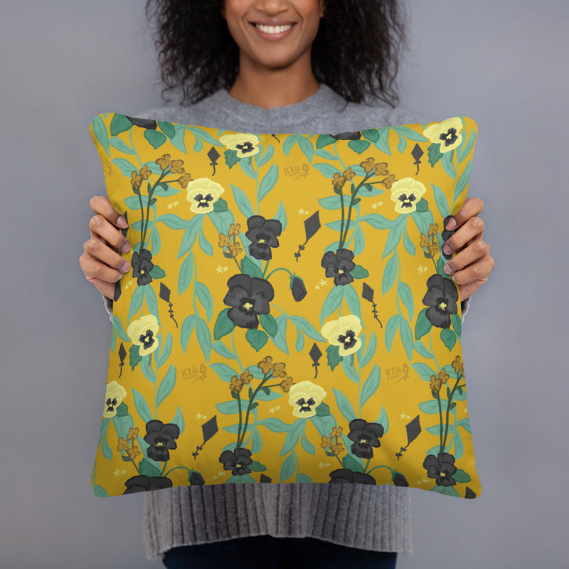Kappa Alpha Theta Greek Letters Pillow showing floral print on back