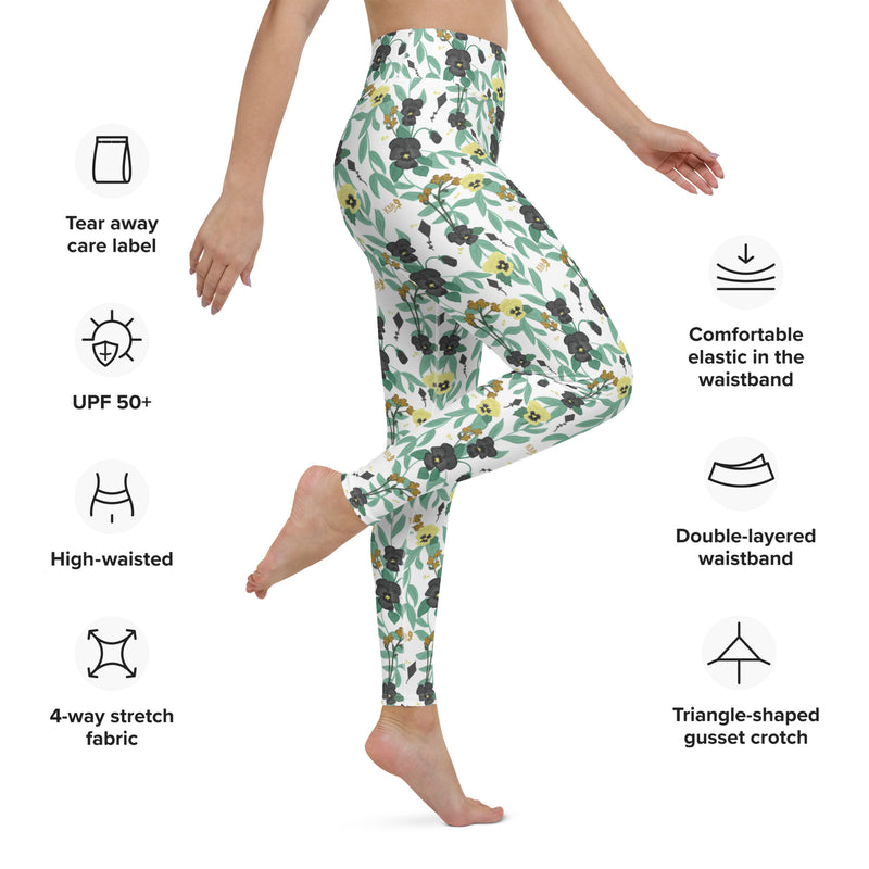 Kappa Alpha Theta Pansy Floral Print Yoga Leggings, White in product detail