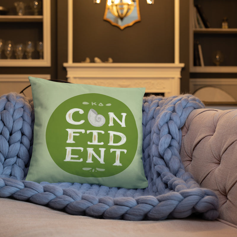 Kappa Delta KD Confident Pillow shown on couch