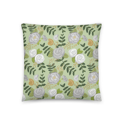 Kappa Delta Kay Dee Light Green Pillow showing hand-drawn rose floral print on back