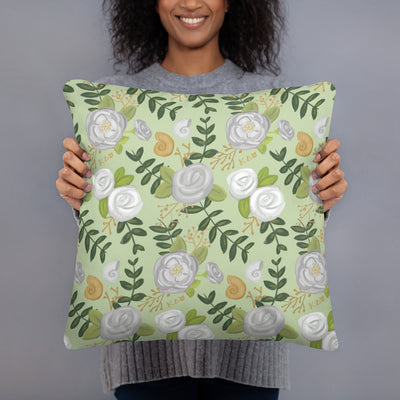 Back of Kappa Delta Kay Dee Light Green Pillow showing floral print