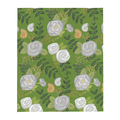 Kappa Delta Rose Floral Print Throw Blanket, Green shown full size