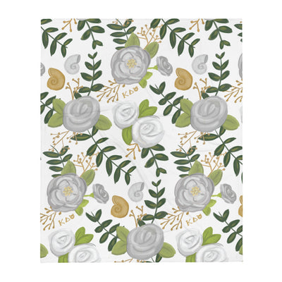 Kappa Delta Rose Floral Print Throw Blanket, White shown full size