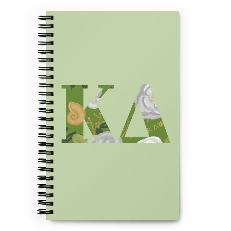 Kappa Delta Greek Letters Spiral Notebook showing hand drawn floral print inside letters