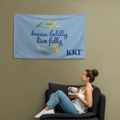Kappa Kappa Gamma Dream Boldly. Live Fully Flag shown with woman
