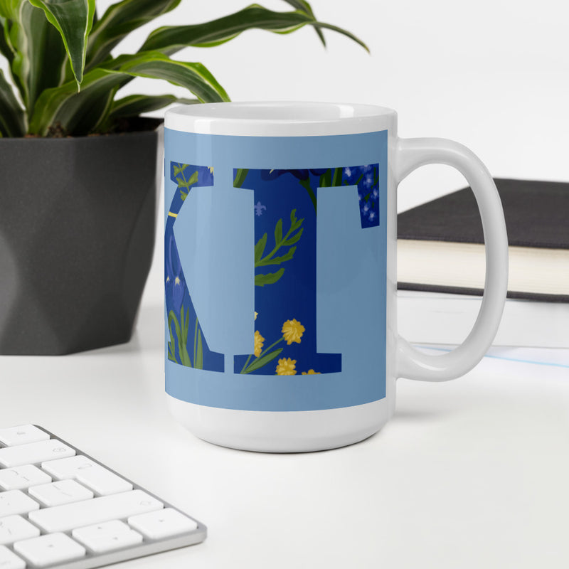 Kappa Kappa Gamma Greek Letter Blue Glossy Mug shown in 15 oz size