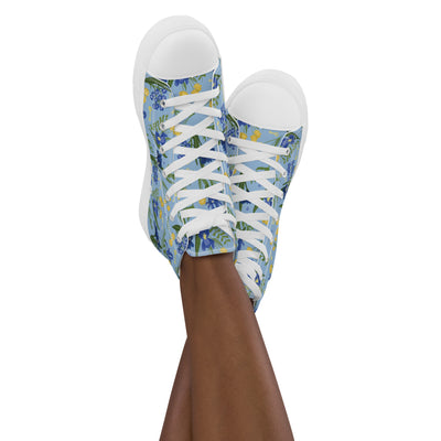 Kappa Kappa Gamma Sorority High Tops in our signature light blue Fleur de Lis floral print shown on model's crossed legs.