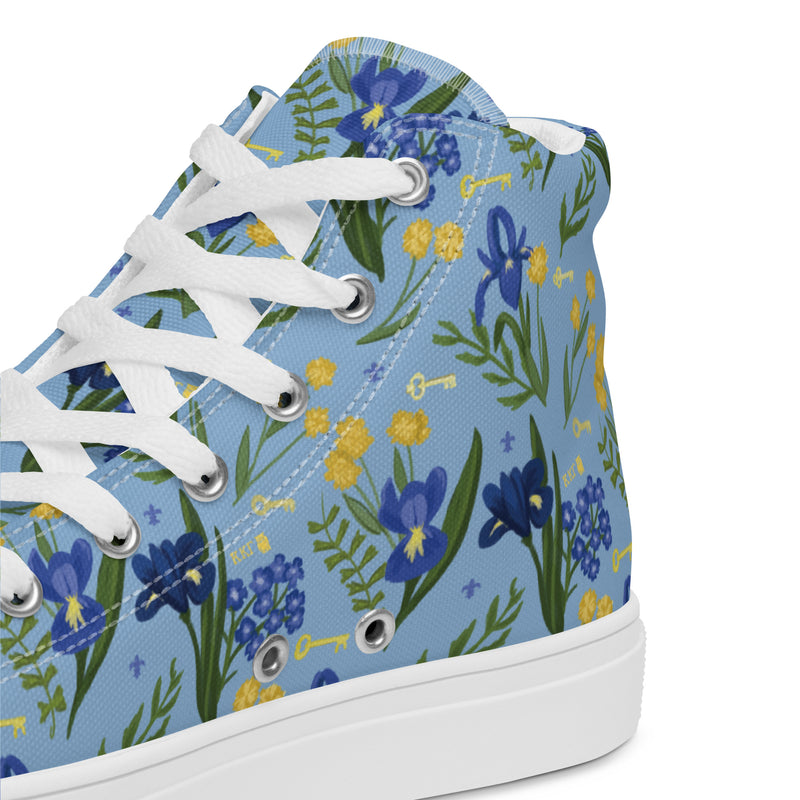 Kappa Kappa Gamma Sorority High Tops in our signature light blue Fleur de Lis floral print shown in detail view