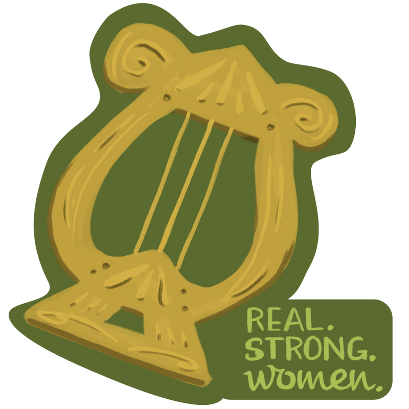 Alpha Chi Omega Sorority Sticker with Golden Lyre and Real. Strong. Women design