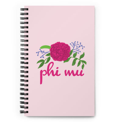 Phi Mu Carnation Design Spiral Notebook showing hand drawn design