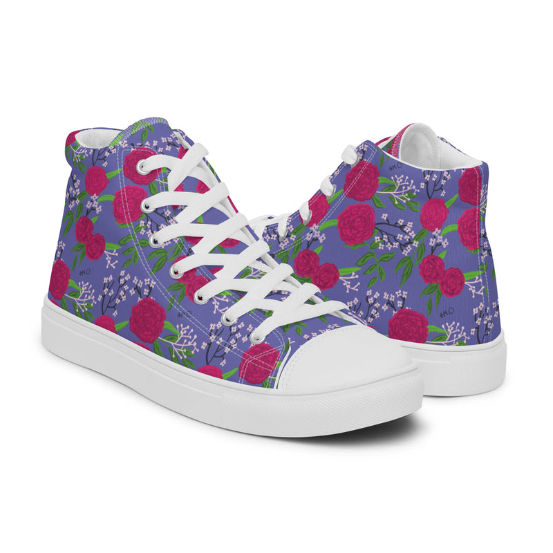 Phi Mu Rose Carnation Floral Print High Tops, Purple in side view