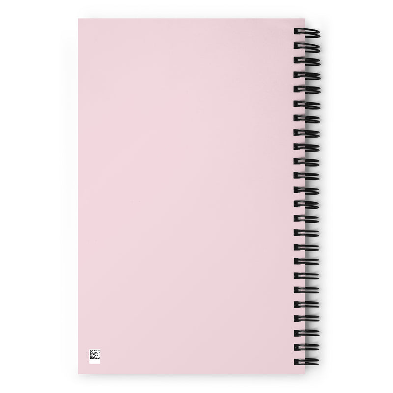 Phi Mu Pink Carnation Print Pink Spiral Notebook showing solid back cover