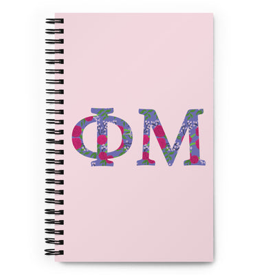 Phi Mu Greek Letters Spiral Notebook showing front cover