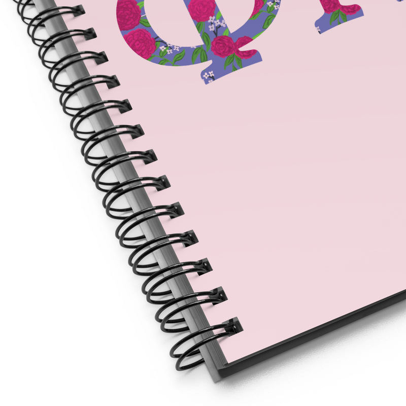 Phi Mu Greek Letters Spiral Notebook showing product details