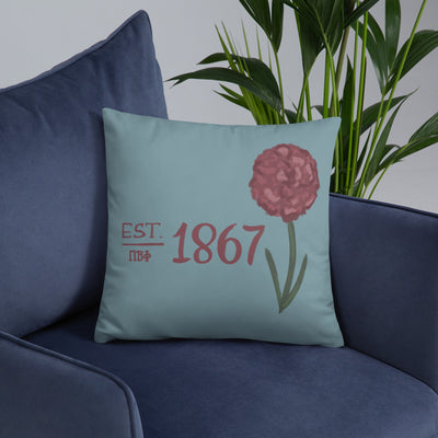 Pi Beta Phi 1867 Founding Date Pillow shown on chair