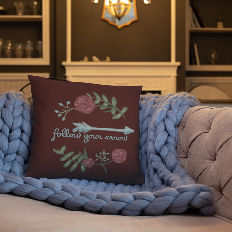 Pi Beta Phi Follow Your Arrow Pillow on couch