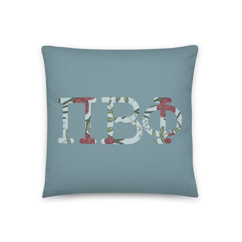 Pi Beta Phi Greek Letters Reversible Pillow showing hand drawn print inside letters