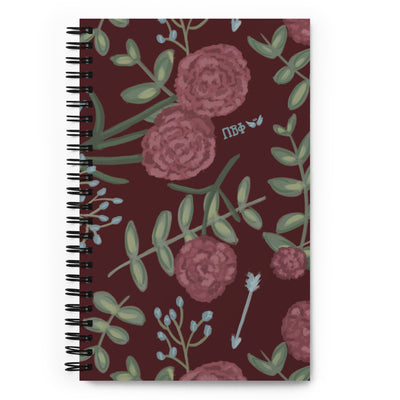 Pi Beta Phi Wine Carnation Floral Print Spiral Notebook showing hand drawn design