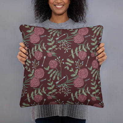 Back of Pi Beta Phi Wine Carnation Design Pillow showing floral print
