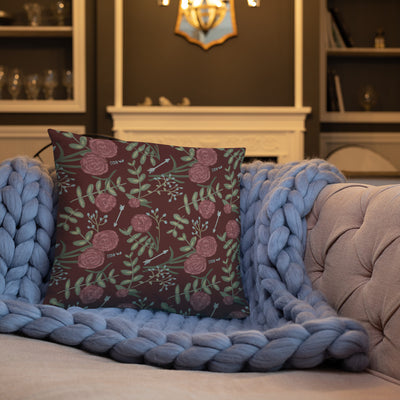 Pi Beta Phi Wine Carnation Design Pillow showing floral print on back