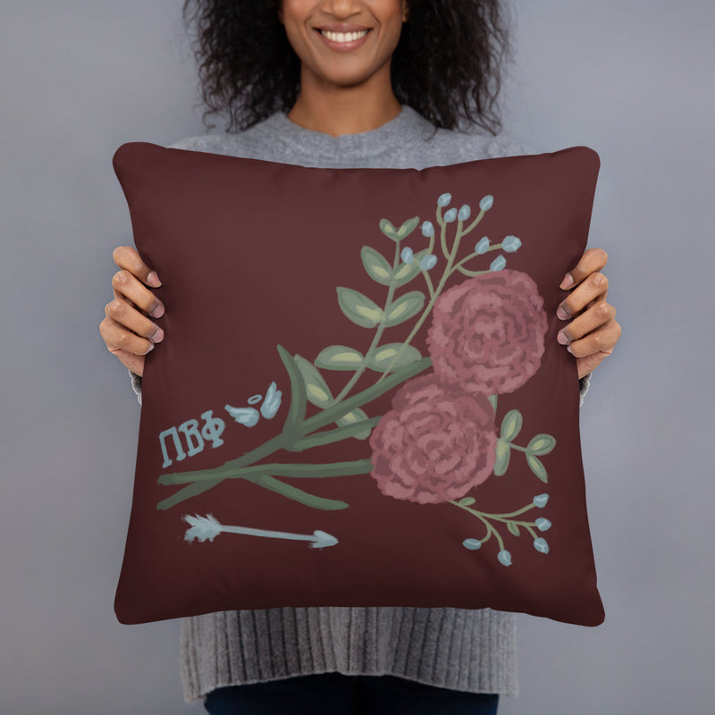 Pi Beta Phi Wine Carnation Design Pillow in model&