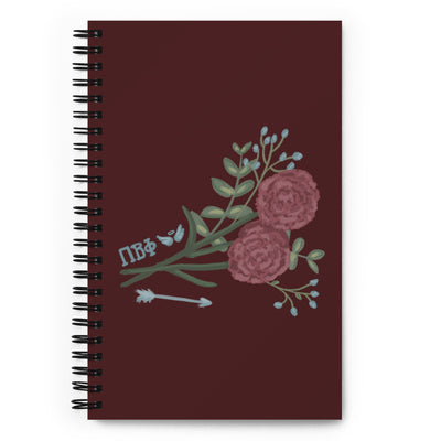 Pi Beta Phi Carnation and Arrow Spiral Notebook showing hand drawn design