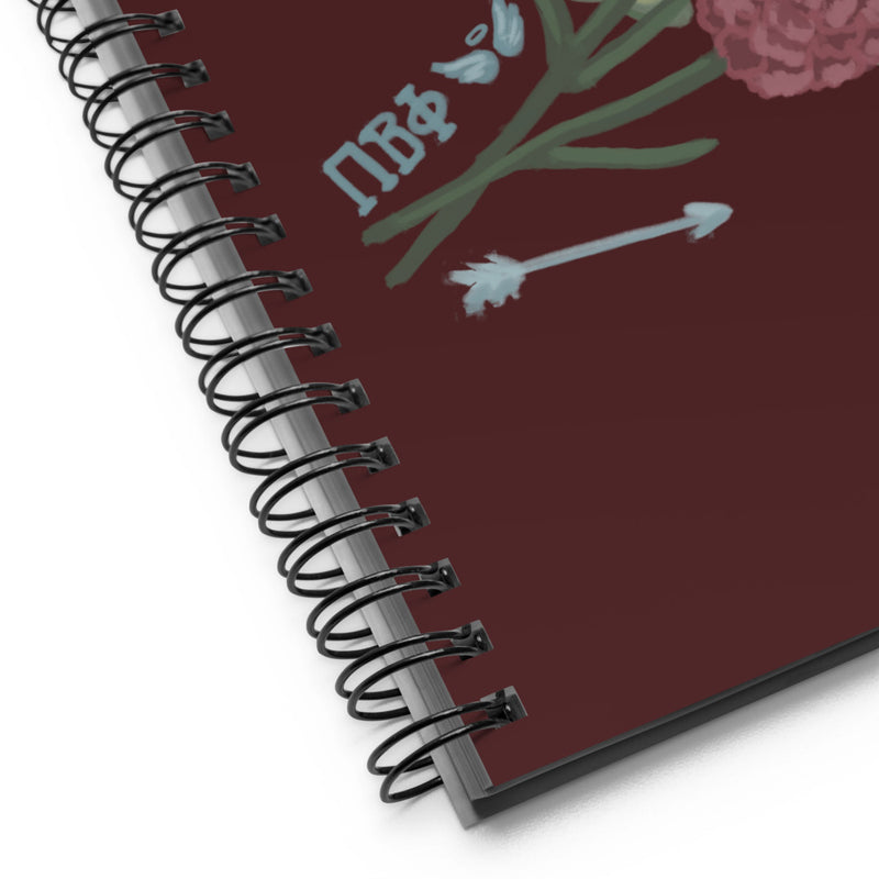 Pi Beta Phi Carnation and Arrow Spiral Notebook showing product detail