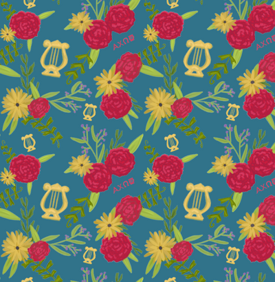 Alpha Chi Omega carnation and lyre print in detail view