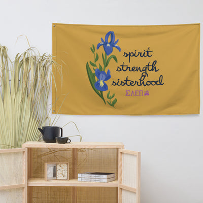 Sigma Alpha Epsilon Pi Motto Flag showing hand drawn design on wall