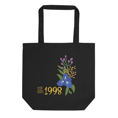 Sigma Alpha Epsilon Pi Eco Tote Bag with founding year design in black shown flat