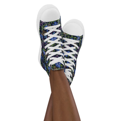 Sigma Alpha Epsilon Pi High Top Canvas Shoes in navy blue with floral print on model's crossed legs