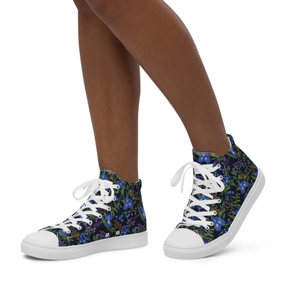 Sigma Alpha Epsilon Pi High Top Canvas Shoes in navy blue with floral print on model's walking legs