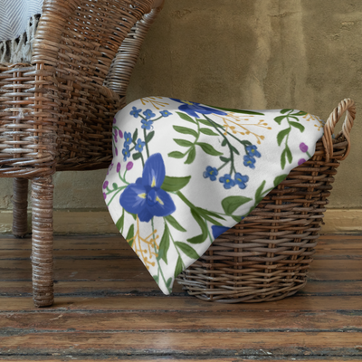 Sigma Alpha Epsilon Pi Floral Print Throw Blanket in white in basket