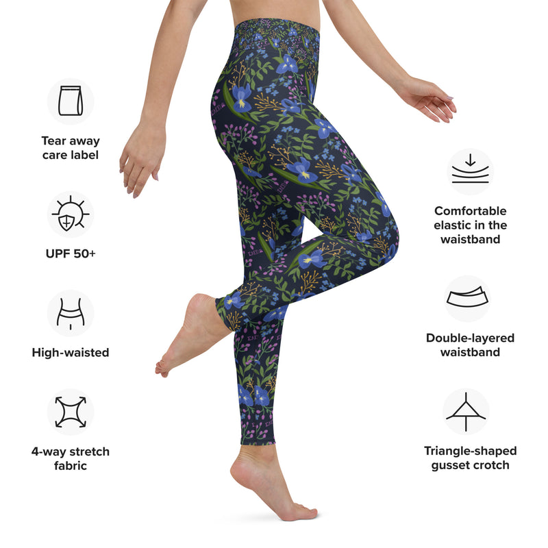 Sigma Alpha Epsilon Pi Floral Print Yoga Leggings in Navy Blue showing product details