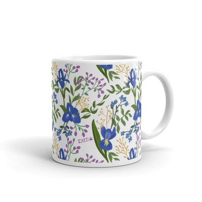 Sigma Alpha Epsilon Pi White Floral Mug in 11 oz size with handle on right