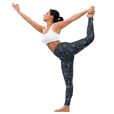 Sigma Alpha Epsilon Pi Floral Print Yoga Leggings in Navy Blue shown in side view