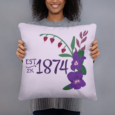Sigma Kappa 1874 Founding Date Pillow in model's hands