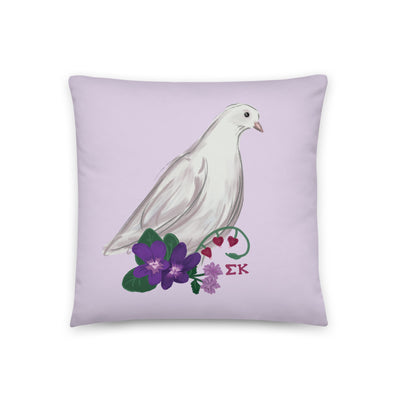 Sigma Kappa Dove Mascot Reversible Pillow showing hand drawn design