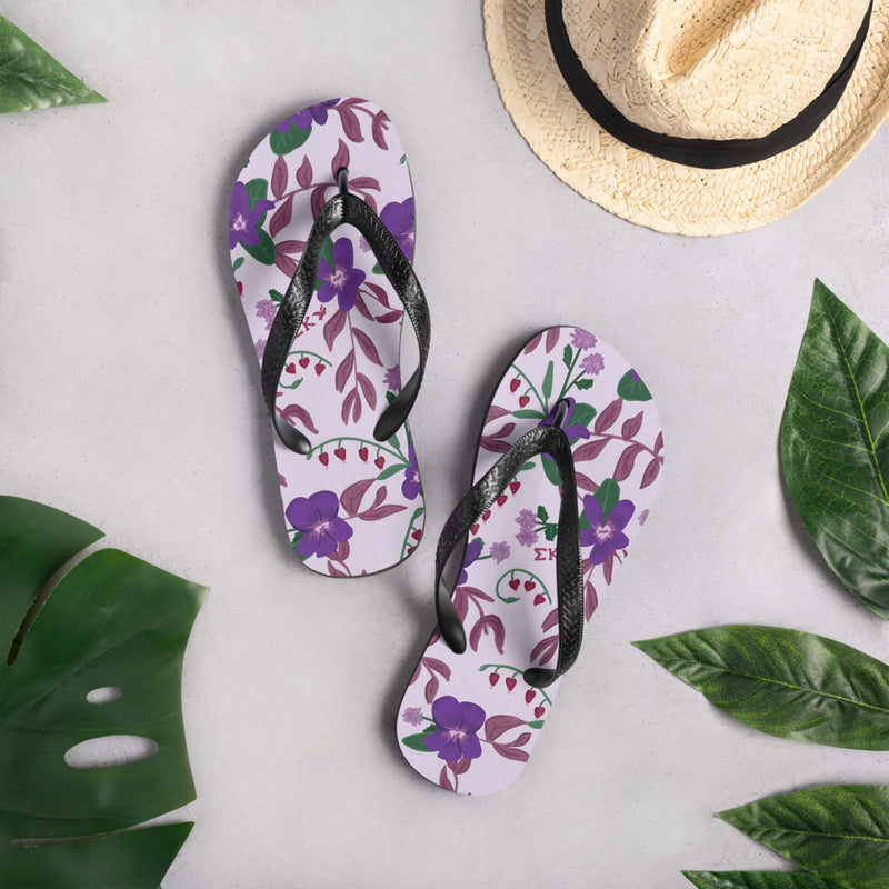 Sigma Kappa Violet Floral Print Flip-Flops in lavender