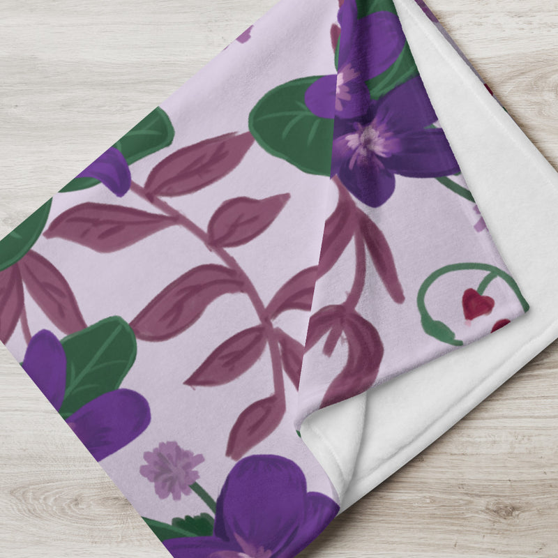 Sigma Kappa Lavender Violet Print Throw Blanket showing white reverse side