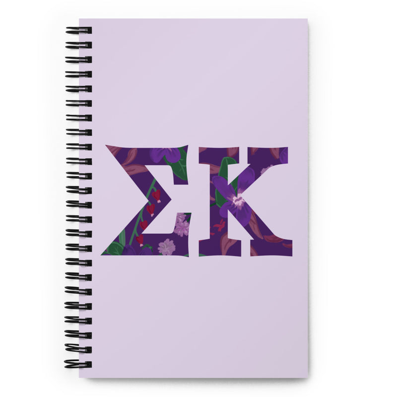 Sigma Kappa filled Letters Notebook showing letters filled with wild violet floral print