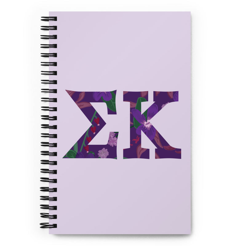 Sigma Kappa Greek Letters Spiral Notebook showing letters filled with hand drawn floral print