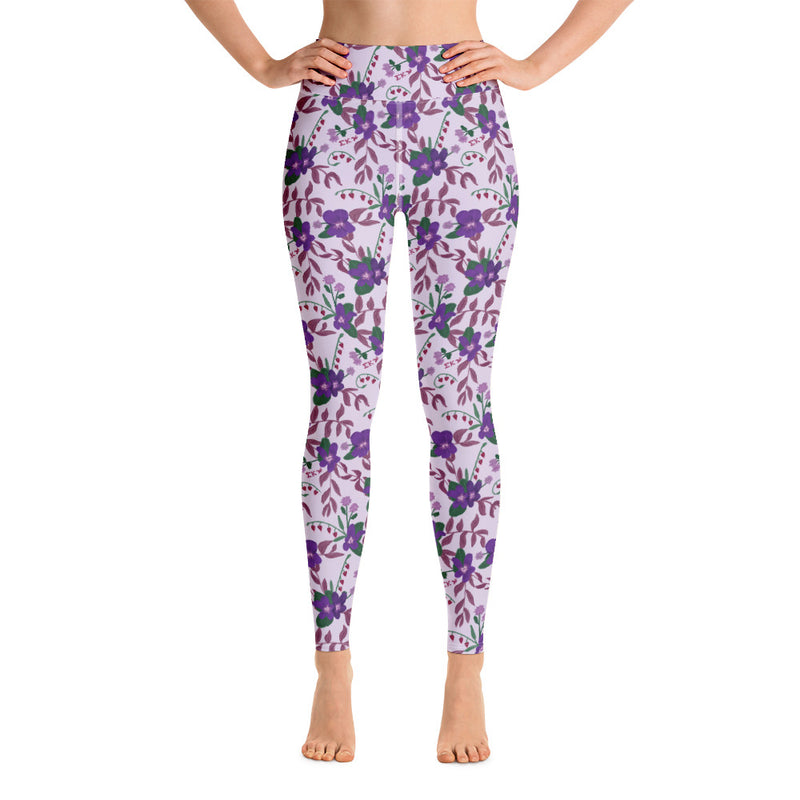 Sigma Kappa Violet Floral Print Yoga Leggings, Lavender in front view