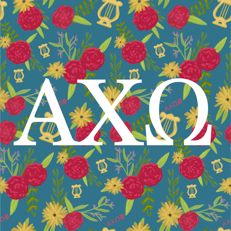 Alpha Chi Omega Sorority Sticker with floral print and Greek letteers