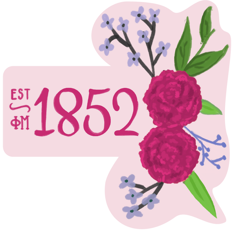 Phi Mu Sorority Stickers with 1852 design