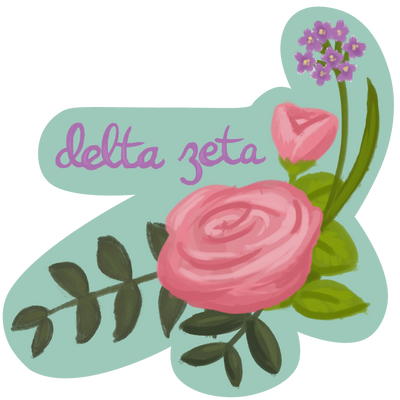 Our Delta Zeta sorority sticker has your hand-drawn Pink Killarney rose featured.  